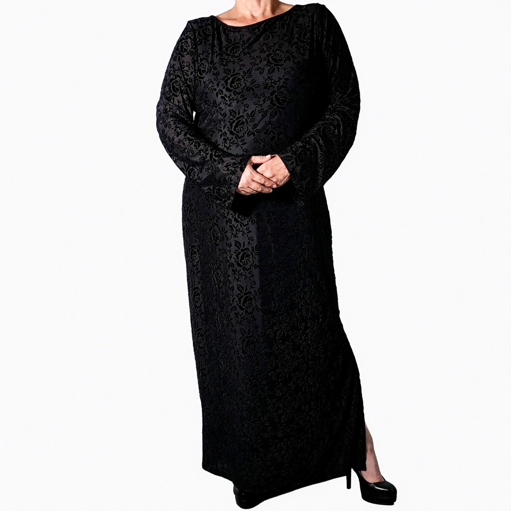 GAP Velvet Burnout Maxi Dress Black Floral Long Sleeve Plus Size 1X XL NWT